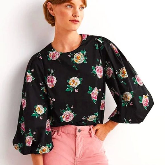 Boden Tops - Boden Black Floral Puff Sleeve Blouse Top Size 6 NWT